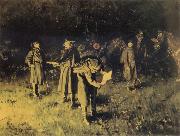 unknow artist, Federal troops reading a message at fireside